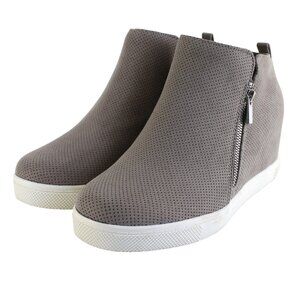 Torrid Perforated Wedge Sneaker Womens Size 11.5WW Taupe Faux Suede Side Zippers